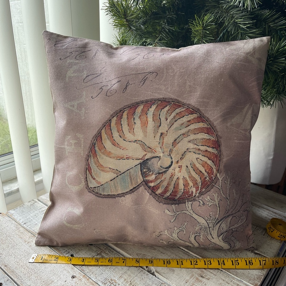 Nautilus  Shell Nautical Decorative Accent Throw Pillow Cover 17 x 17  NWOT
